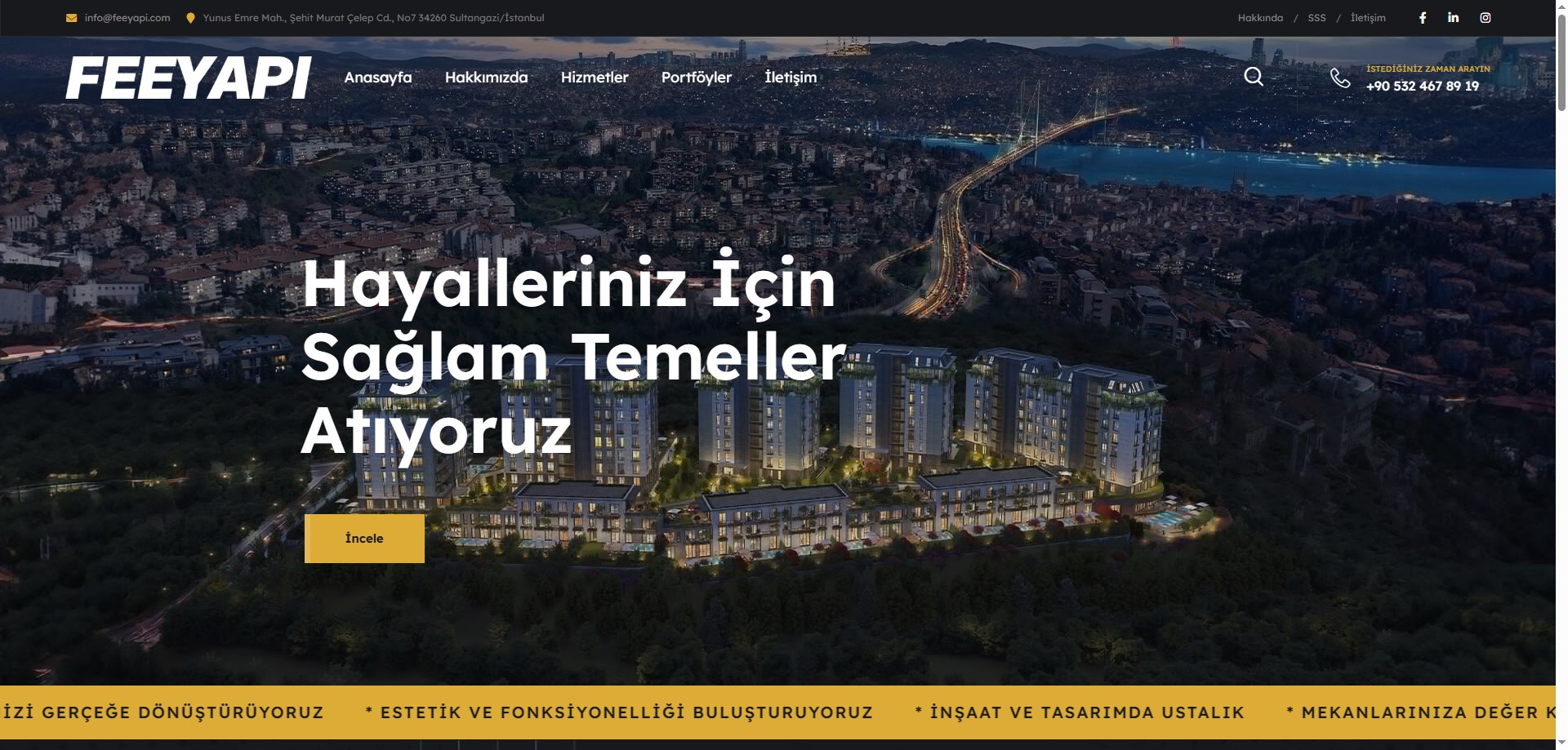 Fee Yapı Kurumsal Emlak Sitesi & Entegrasyonlar