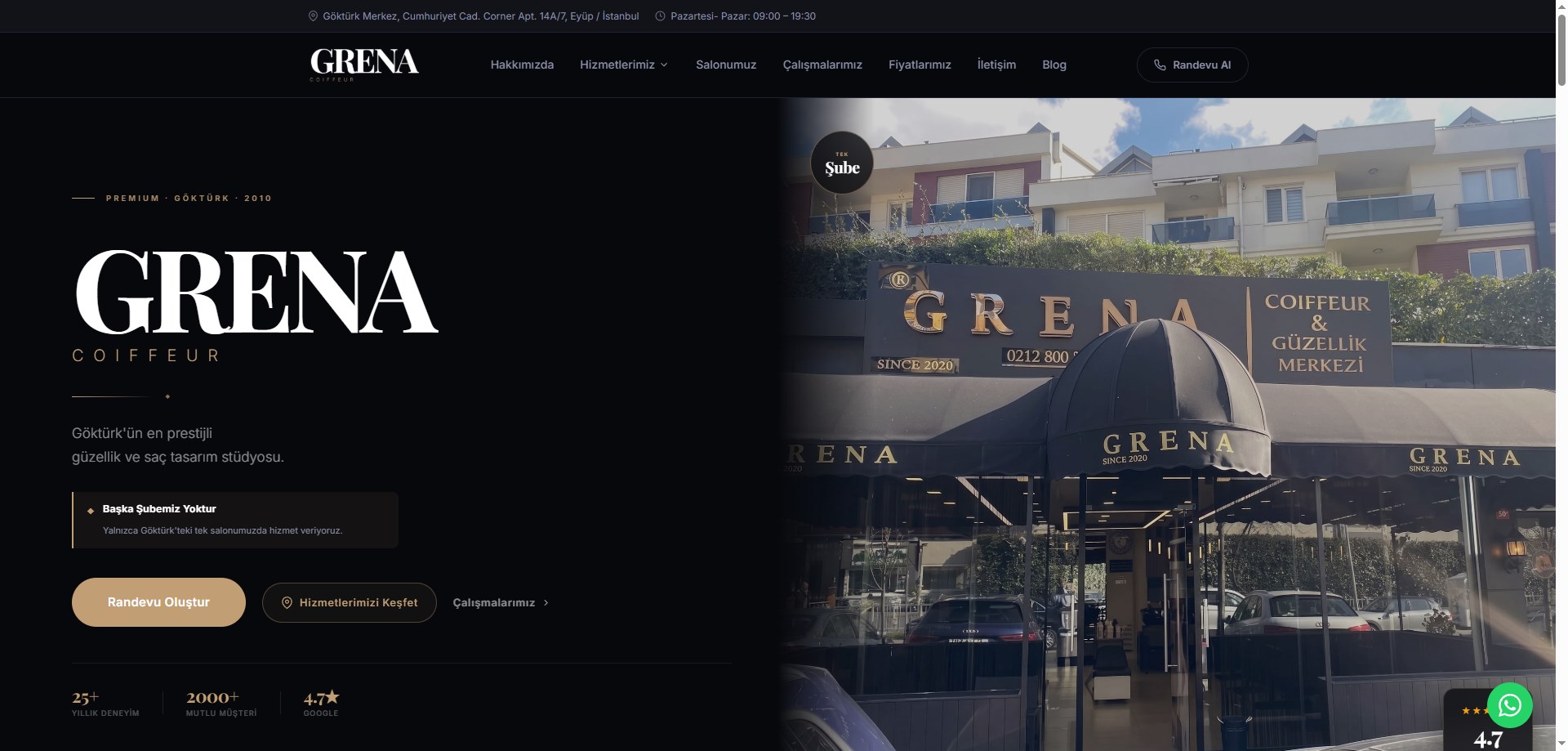 Grena Coiffeur Kurumsal Web Sitesi & Rezervasyon API